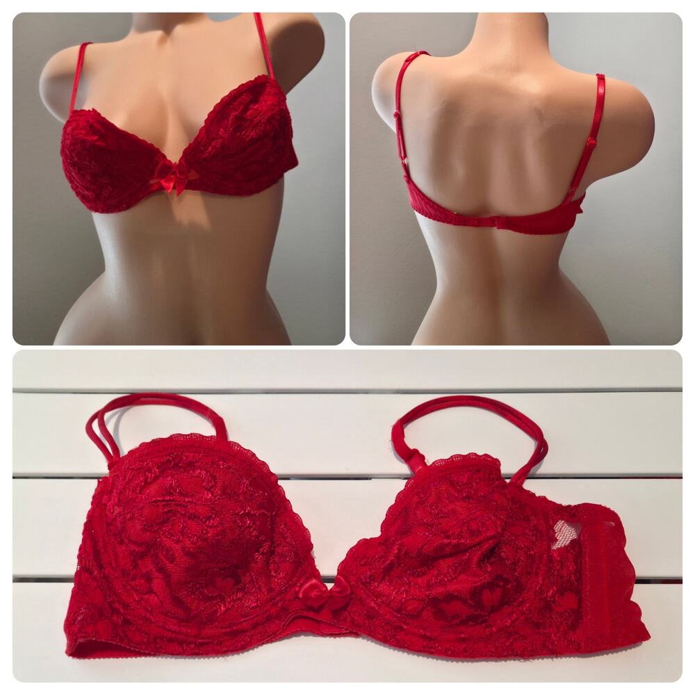 Victoria's Secret Vintage Sheer Floral Lace Unlined Underwire Demi Bra Red 36A